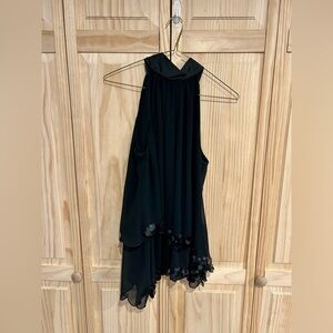 Song of Love Black Sleeveless Sheer Flowy Shirt with Sequins